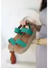 Wery Turkuaz Deri Cırt Cırtlı Sandalet