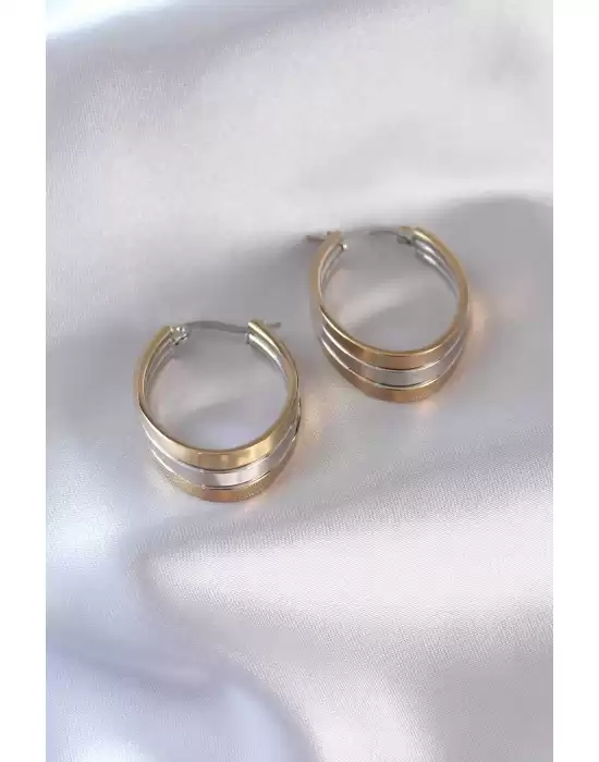 316l Çelik Gold Gümüş Renk Sarmal Model Kadın Küpe