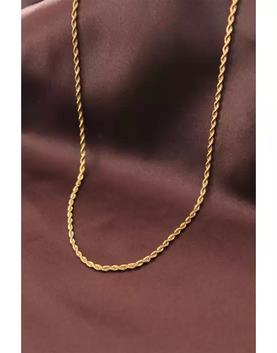 316l Çelik Gold Renk 60 Cm İnce Burgu Zincir Kolye