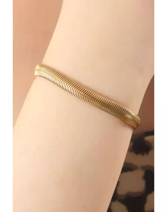 316l Çelik Gold Renk Balık Sırtı Model Kadın Bileklik