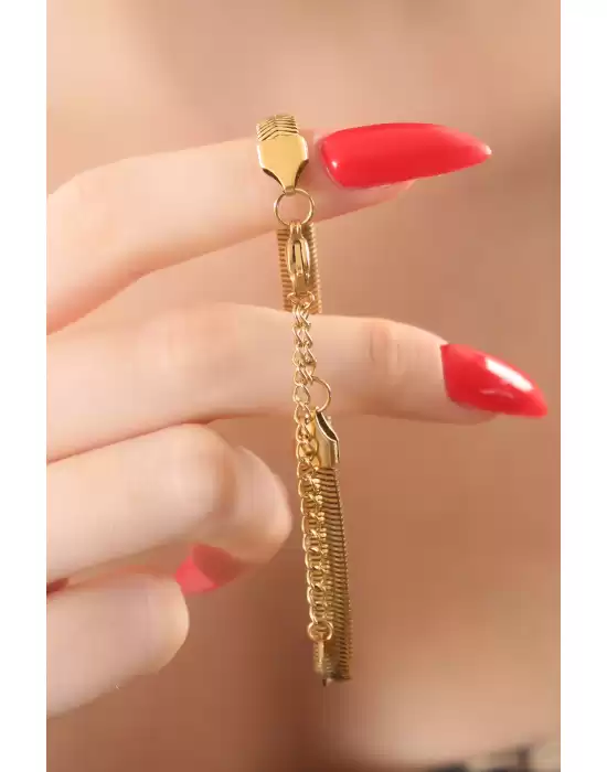 316l Çelik Gold Renk Balık Sırtı Model Kadın Bileklik