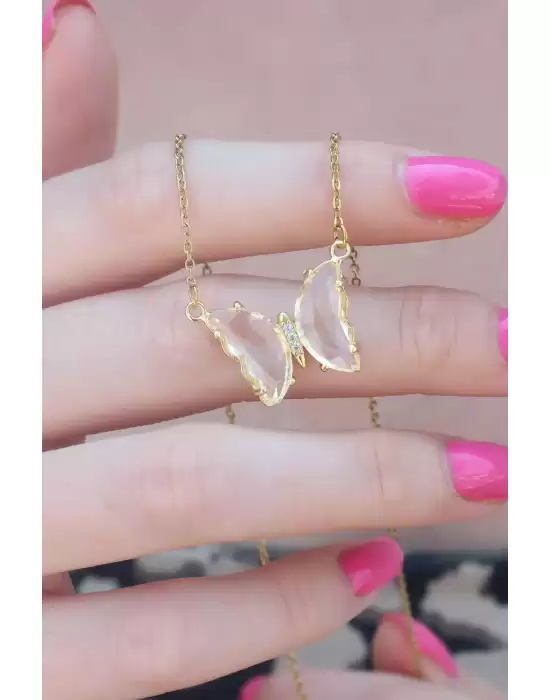 316l Çelik Gold Renk Kristal Taşlı Kadın Kolye