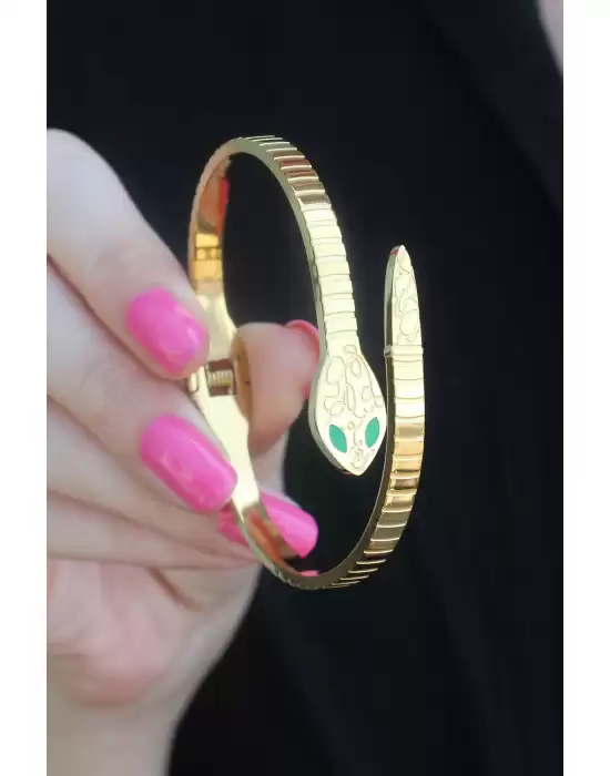 316l Çelik Gold Renk Yılan Model İşleme Detay Kadın Bileklik