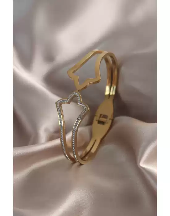 316l Çelik Gold Renk Zirkon Taşlı Kadın Kelepçe