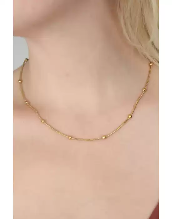 316l Kararmaz Çelik Gold Renk Top Zincirli Kadın Kolye