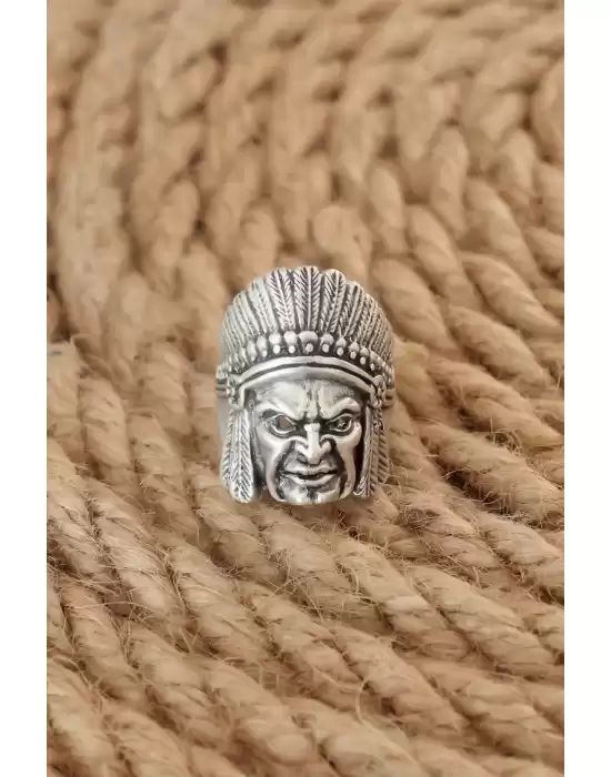 Antik Gümüş Renk Kızılderili Reisi Model Ayarlanabilir Erkek Yüzük