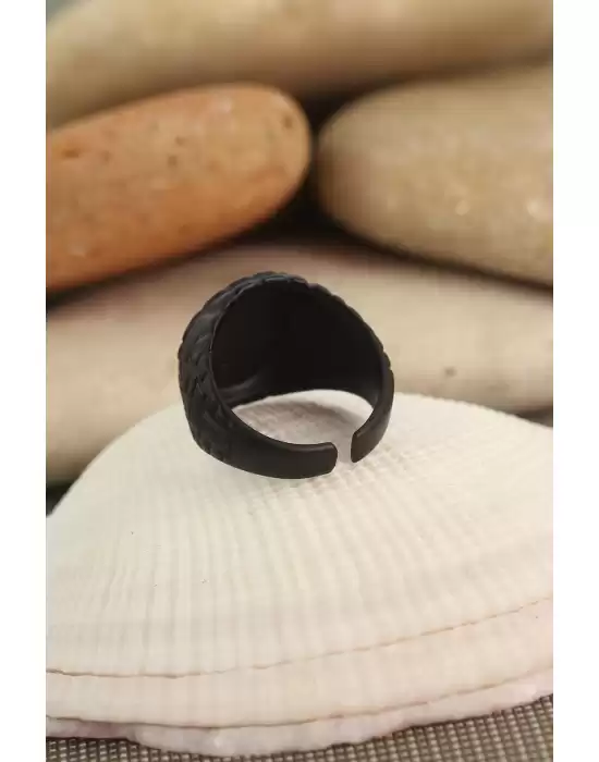 Ay Yıldız Figürlü Siyah Renk Metal Ayarlamalı Erkek Yüzük