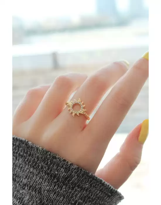 Ayarlamalı Gold Renk Taşlı Güneş Yüzük