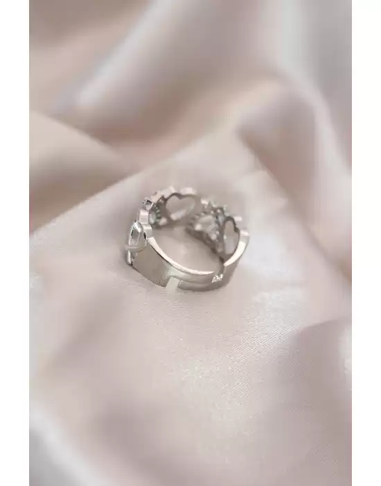 Ayarlamalı Gümüş Renk Metal Zirkon Taşlı Kalp Model Yüzük