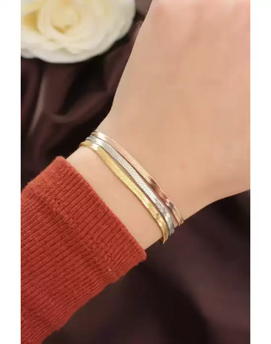 Çelik 3 Renkli İtalyan Zincir Çoklu Bileklik