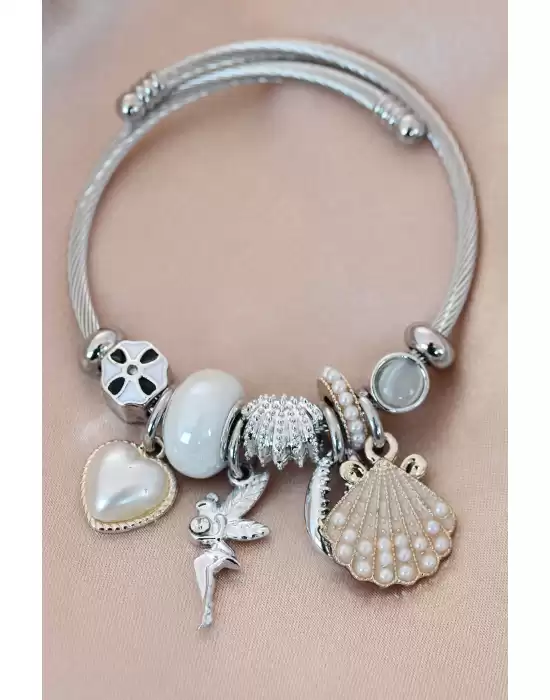 Çelik Peri Ve Deniz Kabuğu Model Charm Bilezik