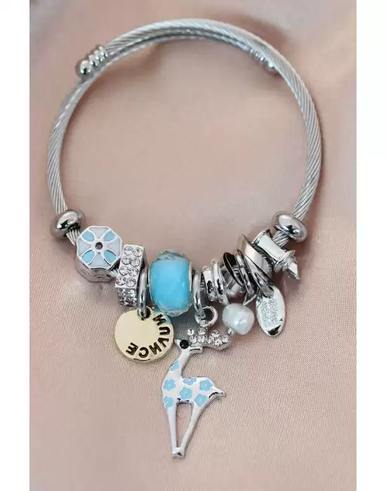 Çelik Taşlı Geyik Model Charm Bilezik