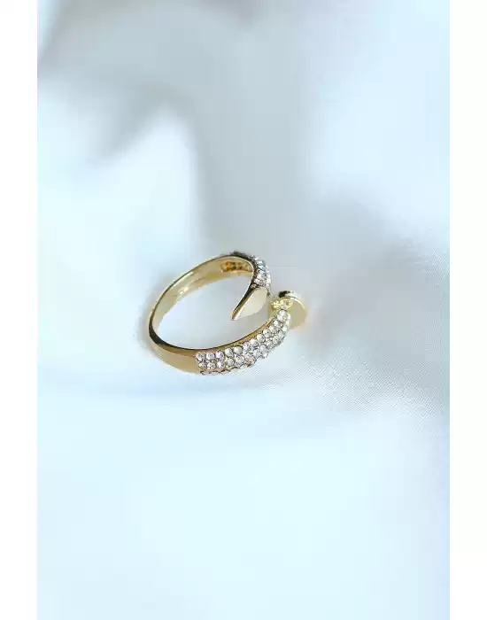 Çivi Model Gold Renk Zirkon Taşlı Yüzük