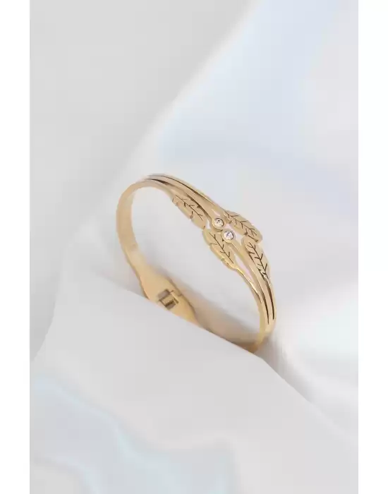 Gold Renk 4lü Tüy Figür Zirkon Taş Detay Çelik Kadın Bileklik