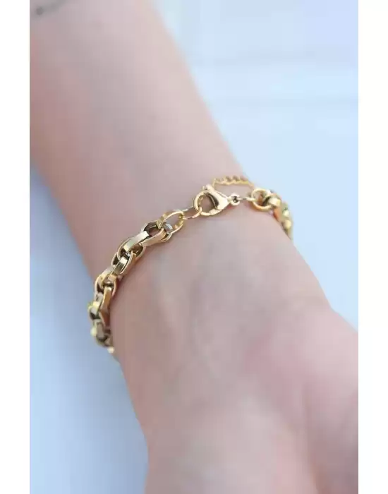 Gold Renk Çelik Zincir Kadın Bileklik