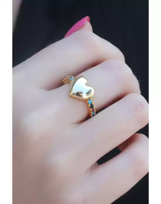 Gold Renk Kalp Model Zirkon Taşlı Kadın Yüzük