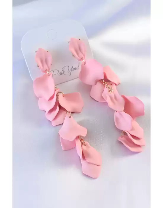 Gold Renk Pembe Yaprak Model Kadın Küpe