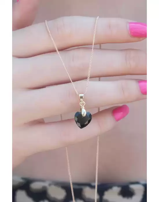 Gold Renk Siyah Kristal Taşlı Kadın Kolye