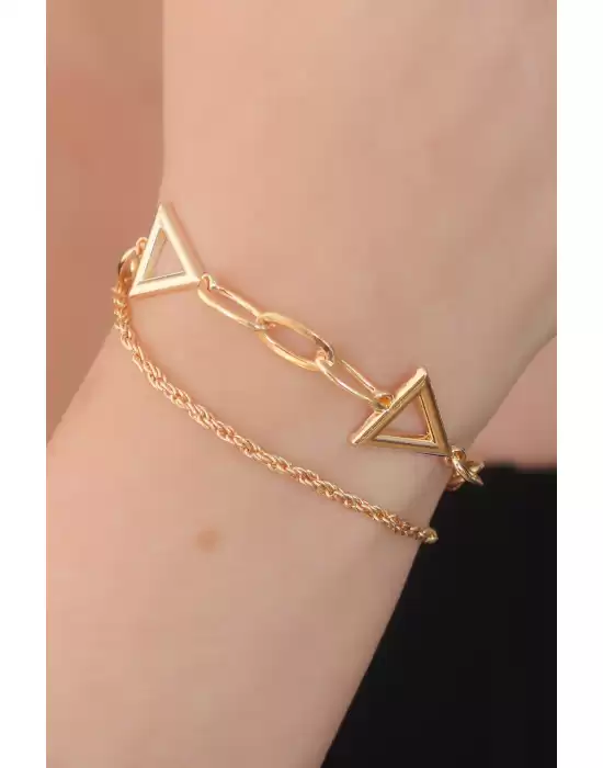 Gold Renk Üçgen Figür Kadın Kolye