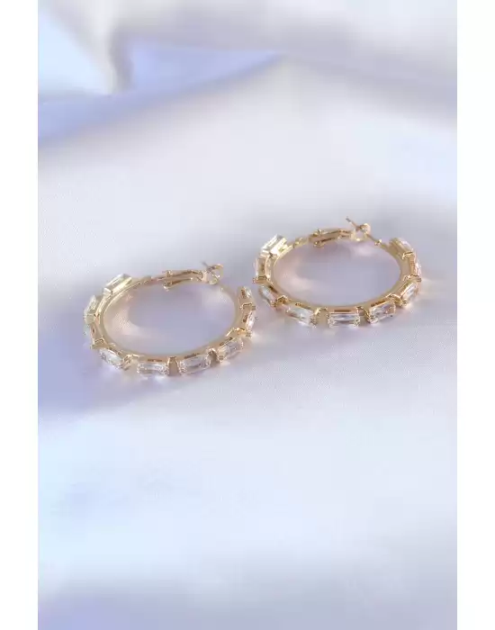 Gold Renk Zirkon Taşlı Kadın Küpe
