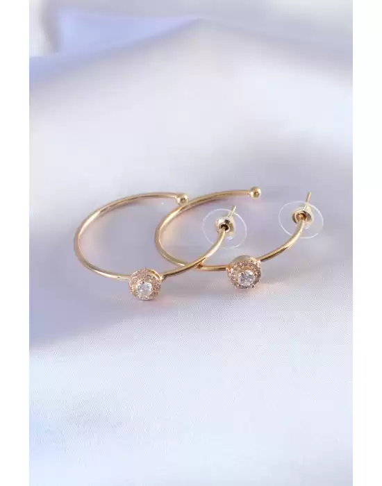 Gold Renk Zirkon Taşlı Kadın Küpe