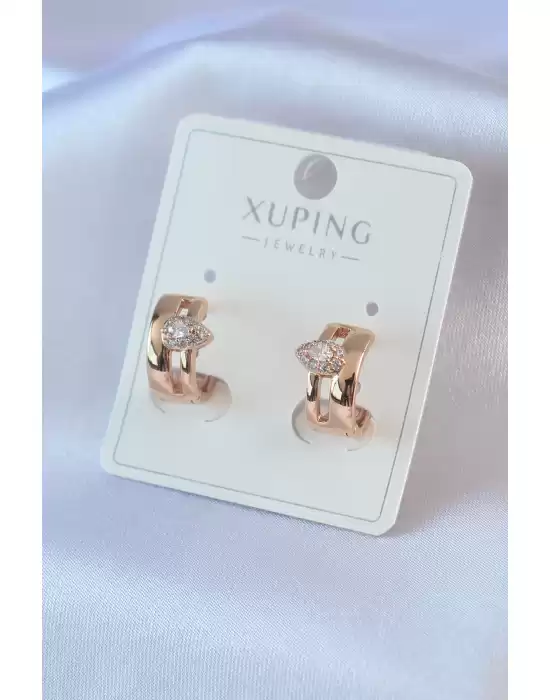 Gold Renk Zirkon Taşlı Yarım Halka Model Damla Zirkon Taş Detay Xuping Kadın Küpe