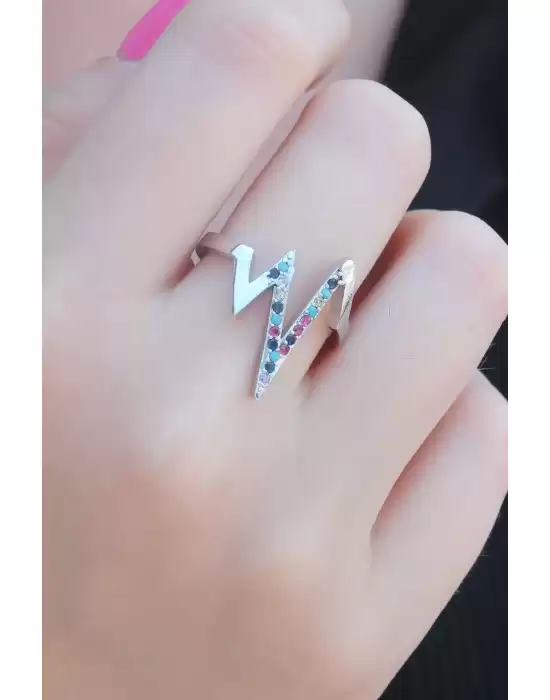 Gümüş Renk Karışık Renk Zirkon Taşlı Ritim Model Kadın Yüzük