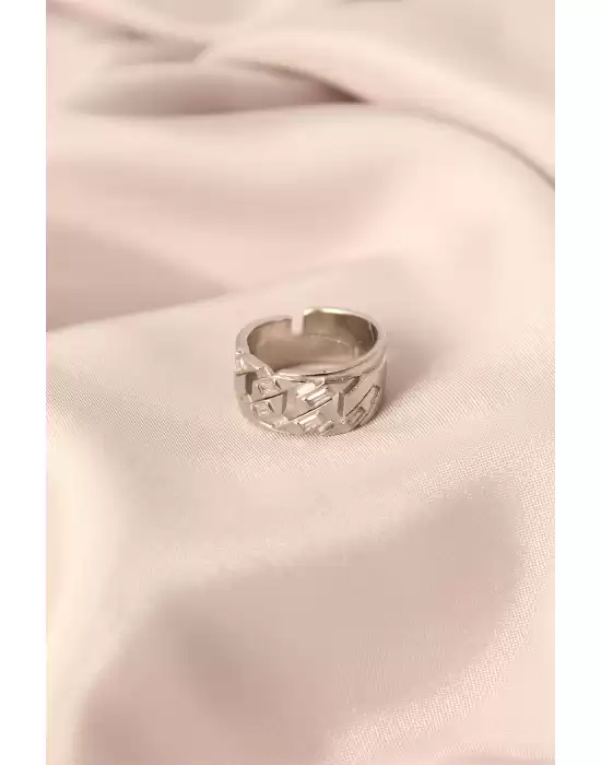 Gümüş Renk Metal Taşlı Model Ayarlanabilir Kadın Yüzük
