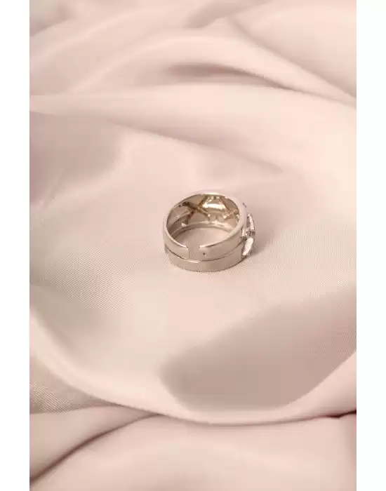 Gümüş Renk Metal Zirkon Taşlı Çarpı Model Ayarlanabilir Kadın Yüzük