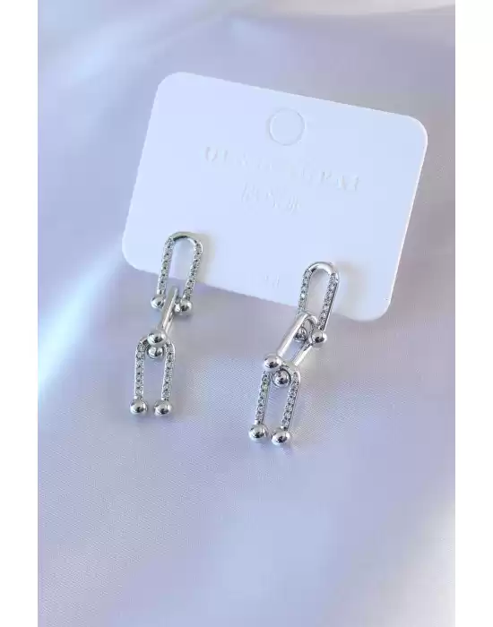 Gümüş Renk Tiffany Model Zirkon Taşlı Pirinç Kadın Küpe