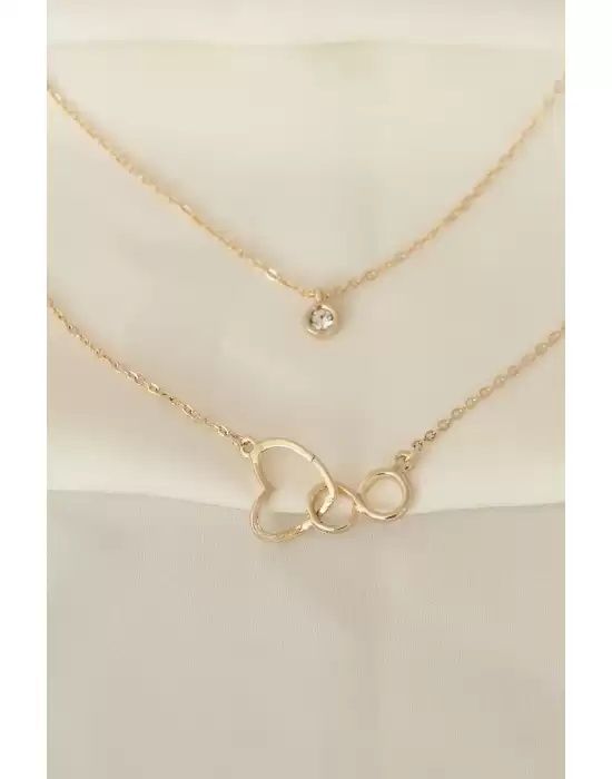 Kalp Ve Sonsuzluk Model Zirkon Taşlı Gold Metal Zincirli Kolye
