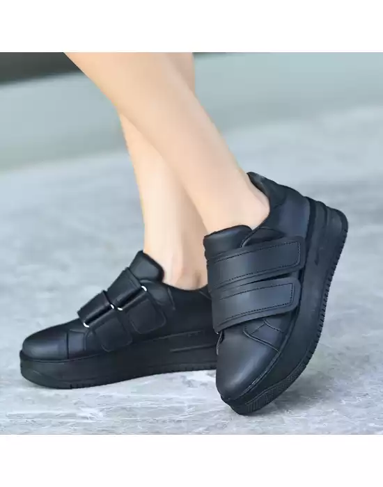 Marx Siyah Cilt Cırt Cırtlı Spor Ayakkabı