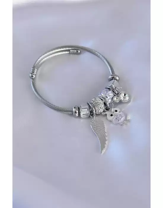 Mor Baykuş Model Kanat Figür Zirkon Taşlı Charm Model Kadın Bileklik