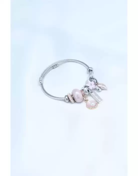 Pembe Deniz Kabuğu Model Charm Çelik Kadın Bileklik