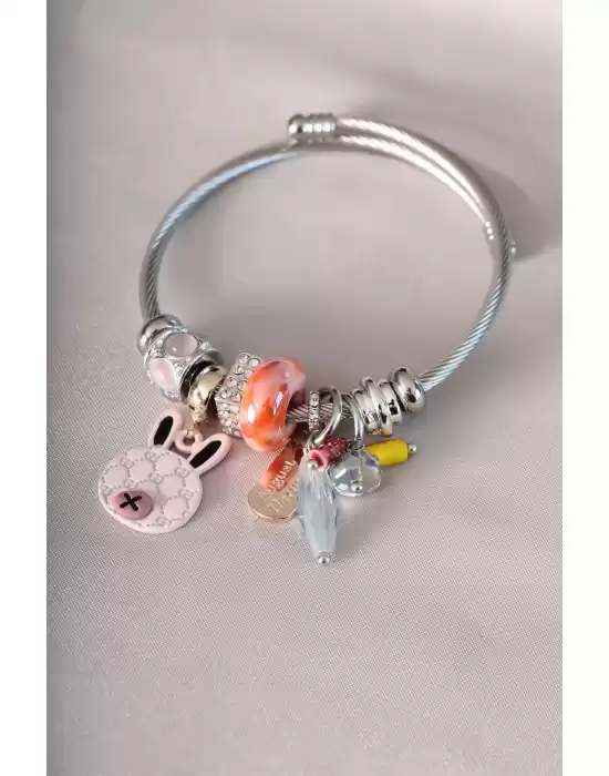 Pembe Tavşan Figürlü Charm Bileklik