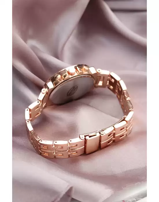 Rose Metal Kordonlu Zirkon Taşlı Kasa Tasarımlı Kadın Saat