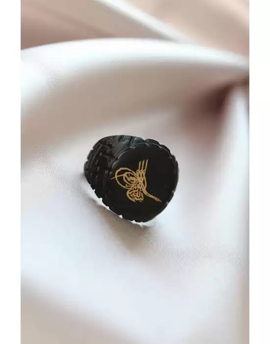 Siyah Renk Metal Tuğralı Ayarlamalı Erkek Yüzük