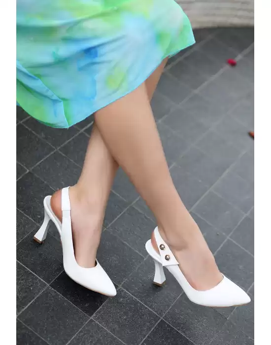 Tigan Beyaz Cilt Topuklu Ayakkabı