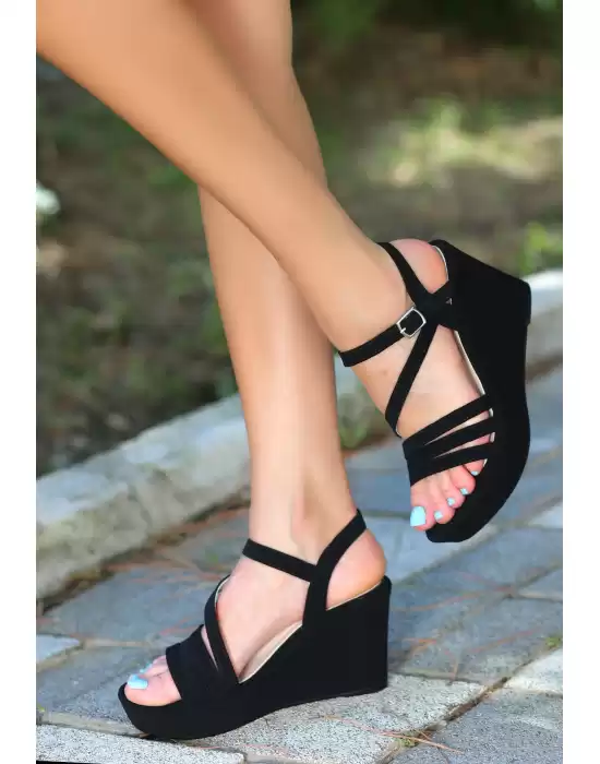 Wose Siyah Cilt Dolgu Topuk Sandalet