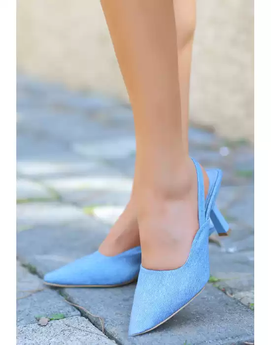 Wude Mavi Keten Topuklu Ayakkabı