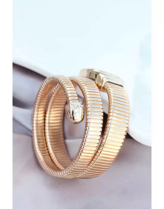Yeni Sezon Roma Rakamlı Gold Renk Beyaz Kadran Taşlı Yılan Model Kadın Saat