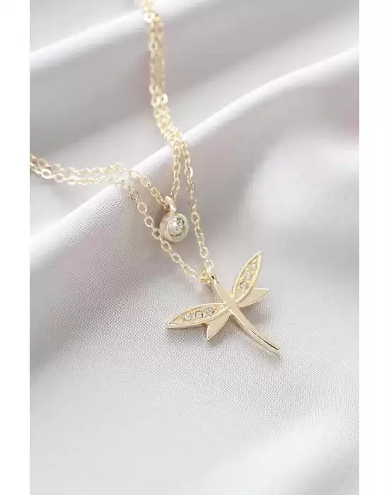 Yusufçuk Tasarımlı Zirkon Taşlı  Gold Kadın Kolye
