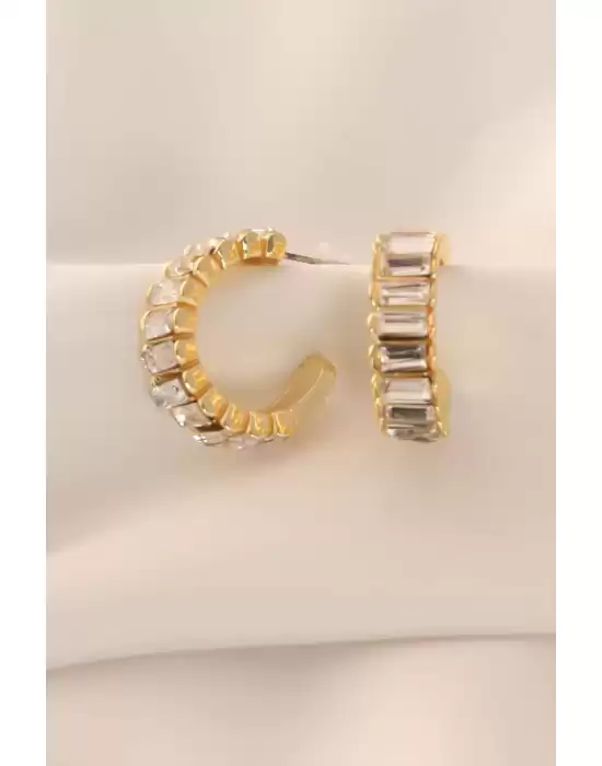 Zirkon Taşlı Gold Renk Kadın Küpe