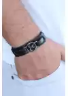 3 Hilal Siyah Renk Deri Erkek Bileklik