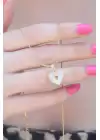 316l Çelik Gold Renk Kalp Model Pembe Zirkon Taş Kalp Detay Kadın Kolye
