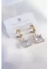 316l Çelik Gold Renk Kare Zirkon Taşlı Kadın Küpe