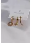 316l Çelik Gold Renk Kutup Yıldızı Model Zirkon Taşlı Kadın Küpe Kombini