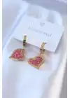 316l Çelik Gold Renk Pembe Zirkon Taşlı Kalp Model Kadın Küpe