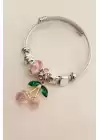 3d Pembe Renk Kiraz Model Taşlı Charm Bilezik