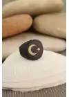 Ay Yıldız Figürlü Siyah Renk Metal Ayarlamalı Erkek Yüzük